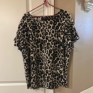 Lane Bryant Brown and Black Ruffled Short Sleeve Blouse